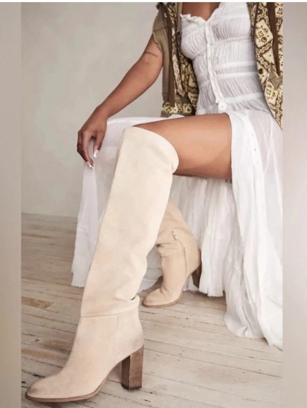 Free People Dakota Tall Beige Knee-High Boots